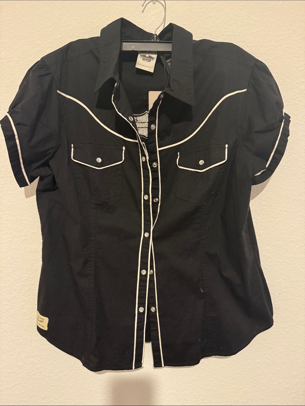 Harley-Davidson Black Western Short-Sleeve Shirt with White Piping
